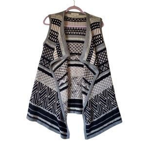 Womens Dressbarn Gray Black Warm Knit Sweater Shrug Wrap Sleeveless Size Medium